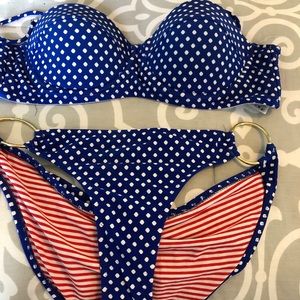 Jessica Simpson blue and white bikini